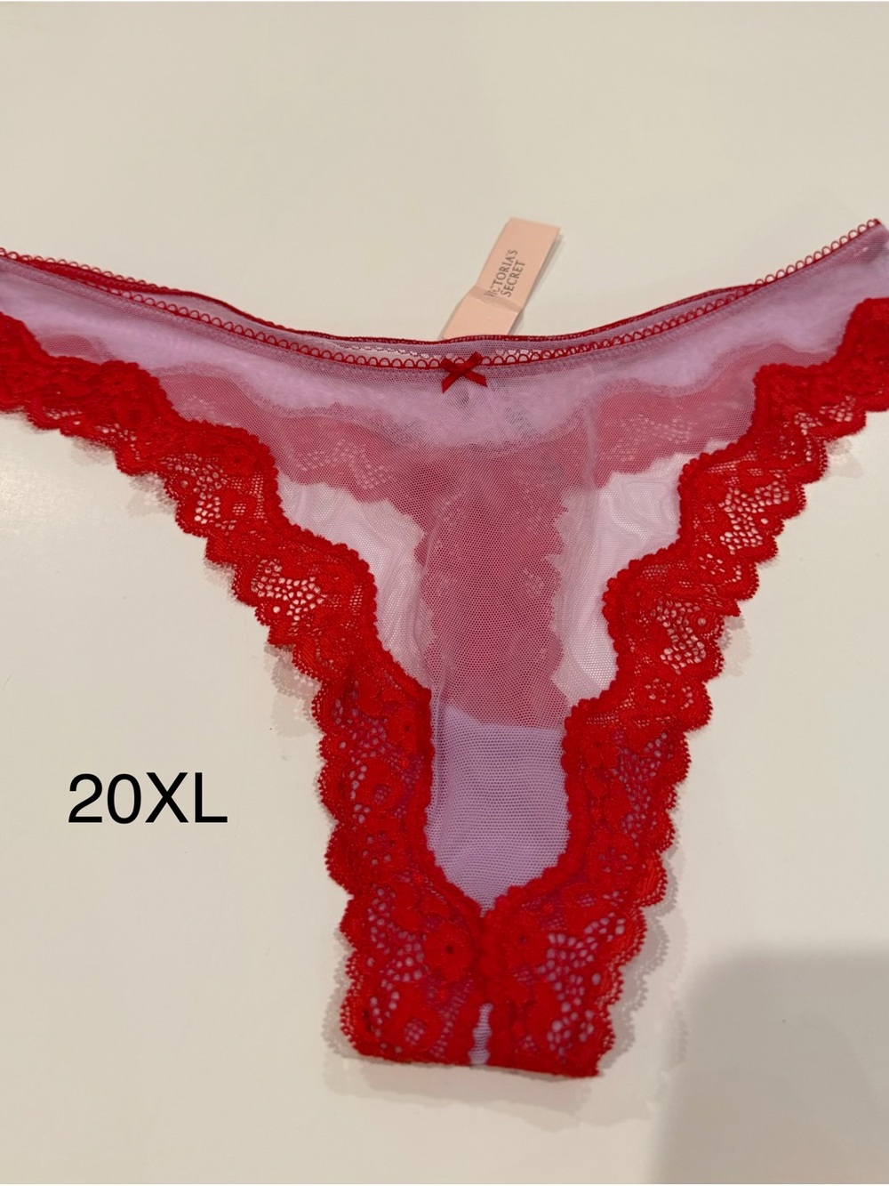 Victoria's Secret Red Lace Mesh Thong - Sexy Sheer Panel